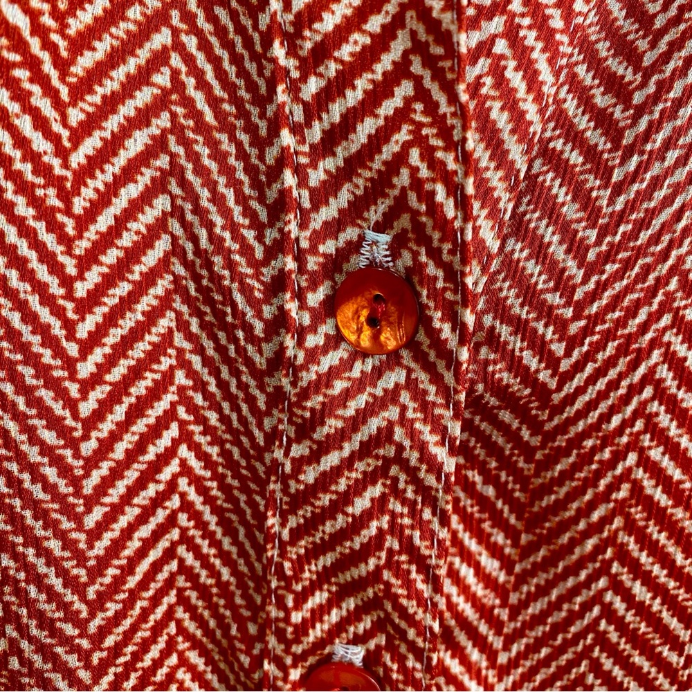 Finley "Mini Monica" Rust Herringbone Button Down Blouse Shirt Made in USA M - Picture 3 of 9